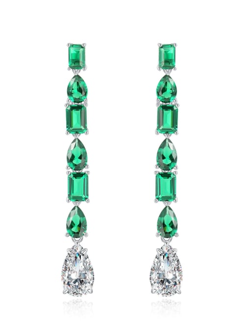 Green [e 0394] 925 Sterling Silver High Carbon Diamond Green Tassel Vintage Drop Earring